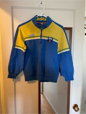 Kids Blue & Yellow Quarter-Zip Sweatshirt with Racing Patch